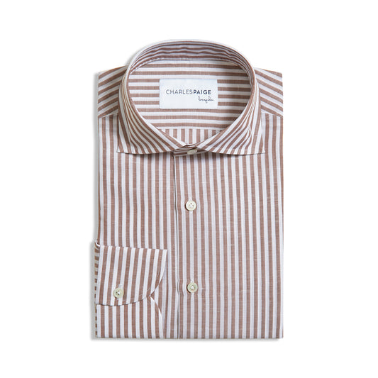 BROWN STRIPE COTTON & LINEN SHIRT